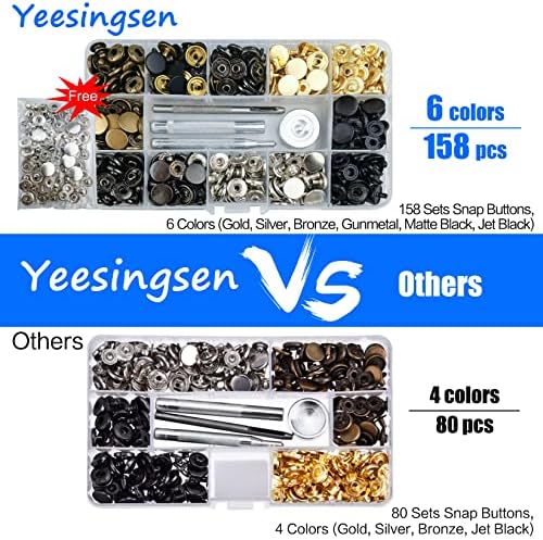 Yeesingsen 158 Set Snaps için Deri, 12.5 mm Metal Yapış Bağlantı Elemanları Kiti ile 4 Ayarı Araçları, 6 Renk Deri Snaps için