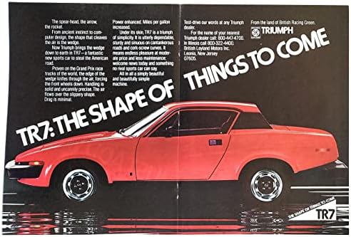 Dergi Baskı İlanı: 1975 Triumph TR7, Mızrak başı, Ok, Roket, Gelecek Şeylerin Şekli, Sadece Tekerlek Ekle