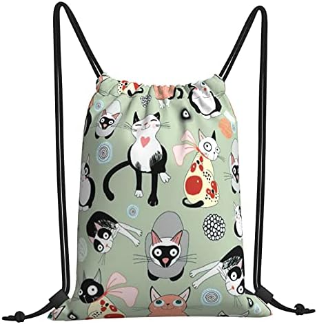 İpli sırt çantası Karikatür Kedi Büyük Kapasiteli Sırt Çantası Dayanıklı Polyester Spor Yoga spor çantası Erkek Kız Çocuklar