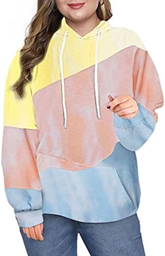 Eytino Kadın Artı Boyutu Kazak Hoodie Colorblock Çizgili Uzun Kollu Kapüşonlu Sweatshirt(1X-5X)