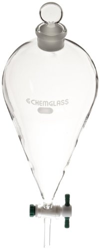 Chemglass CG-1742-06 Cam Squibb Tarzı Ayırma Hunisi, 4mm PTFE Musluklu, 1000 ml Kapasiteli