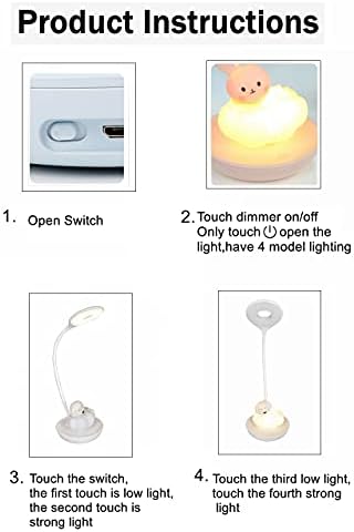LED Masa Lambası, 4 Renk Modu Karartma, Dokunmatik Kontrol, Ayarlanabilir Gooseneck, USB Şarjlı Şarj Edilebilir Masa Lambası,