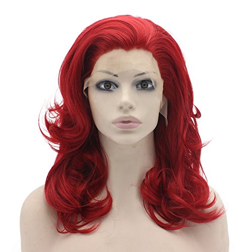 Mxangel Orta Uzun Dalgalı Bordo Kırmızı Sentetik Saç Dantel Ön Şık Peruk Doğal