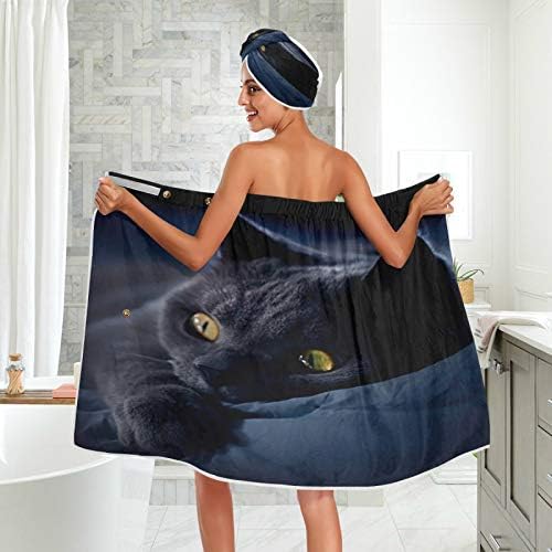 Kedi Banyo Havlusu Wrap ile Kuru Saç Duş Başlığı, Ayarlanabilir Kapatma Duş Bornozlar, Hızlı Kurutma için Spa, Plaj, Duş