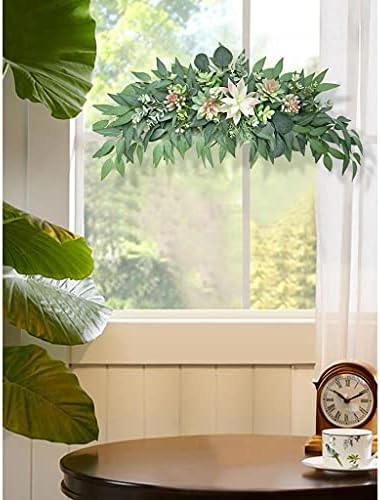 WODMB İmitasyon Bitkiler Yapay Ön Kapı Çelenk Çiçek Süslemeleri İpek Yeşil Yapraklar Çelenk Düğün Pencere Kapalı