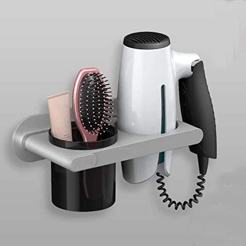 Kendinden Yapışkanlı Duvara Monte Saç Kurutma Makinesi Tutucu, Punch Ücretsiz Banyo Malzemeleri Organizatör Raf-Gri