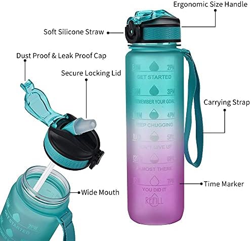 32 oz Motivasyon Fitness Spor Su Şişesi ile Motivasyon Zaman İşaretleyici & & Saman, Hızlı Akış BPA Ücretsiz Toksik Olmayan için