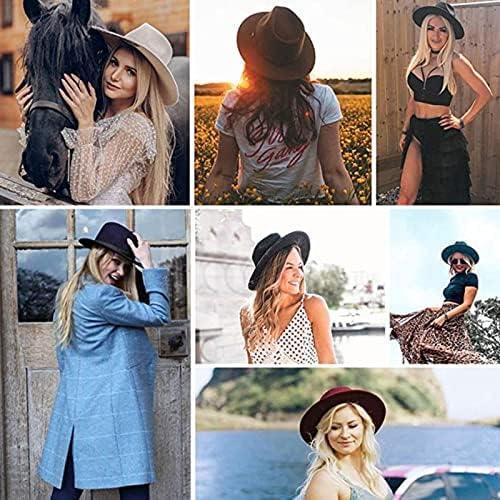 Koreshion Kadın Klasik Geniş Kenarlı fötr şapka kemer Tokası Yün Panama Keçe Şapkalar