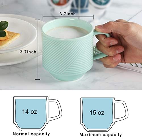 Adewnest İstiflenebilir Kahve Kupaları Seti: Kahve Mocha Latte Çay Süt için 15 Ons Büyük İstifleme Seramik Kupalar Seti - 4 Büyük