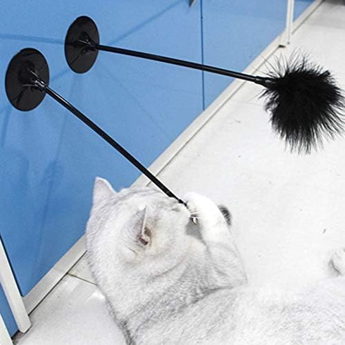 ocijf179 Kedi Oyuncak Pet Kedi Yavru Tüy Vantuz Çan Teaser Interaktif Değnek Çiğnemek Oyun Oyuncak-Siyah