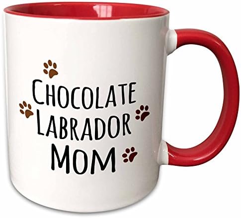 3dRose 154147_5 Çikolata Labrador Köpek Anne-Lab Kahverengi Çamurlu pençe Baskılar Kupa, 11 oz, Kırmızı