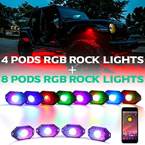 Auxbeam kaya ışıkları RGB Bluetooth 8 bakla Underglow kaya ışık kiti için araba, paket ile 4 bakla RGB kaya ışıkları için ATV