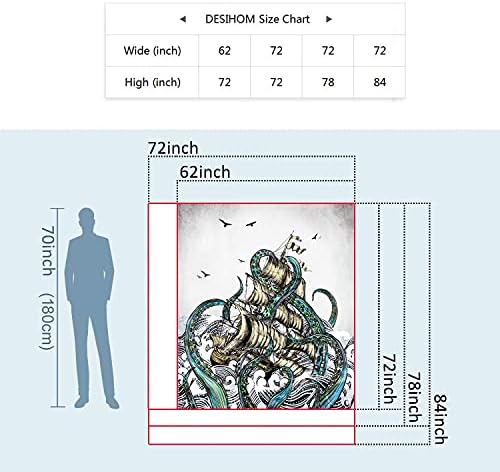DESİHOM Kraken Ahtapot Duş Perdesi Anime Denizcilik Duş Perdesi Serin Okyanus Yelkenli Duş Perdesi Polyester 72x72 İnç