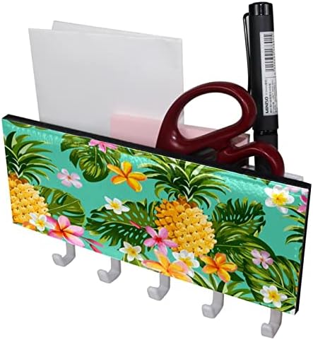Tropikal Ananas Çiçek Yaprakları Desen Anahtar ve Posta Tutucu Duvarlar için-Anahtar Askı ile Posta Organizatör ve 5 Kanca, yapışkan