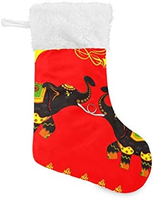 YUEND Noel Stocking Kitleri ile Beyaz Peluş Trim Büyük Kutsal Hint Fil Vintage Desen Hayvan Aile Tatil Noel Partisi Süslemeleri