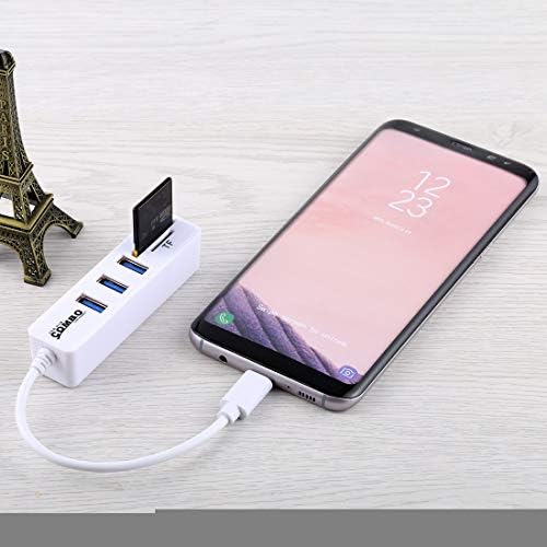 CAOMİNG 2 in 1 TF ve SD Kart Okuyucu + 3 x USB Bağlantı Noktaları USB-C / Tip-C HUB Dönüştürücü, Toplam Uzunluk: 24 cm (Renk: