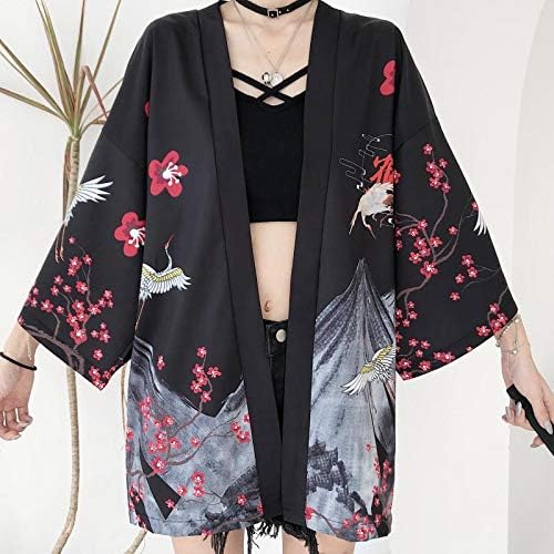 Kadın 3/4 Kollu Gevşek fit Hırka Ceket Japon Tarzı Kimono Kapak up OneSize ABD S-XL