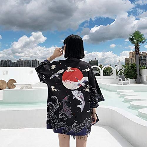 Kadın 3/4 Kollu Gevşek fit Hırka Ceket Japon Tarzı Kimono Kapak up OneSize ABD S-XL