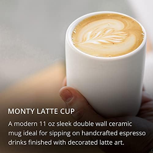 Fellow Monty Süt Sanat Bardakları-Çift Duvar Seramik Latte Kupa, Bakır Tabanlı Mat Beyaz, 11 oz Bardak