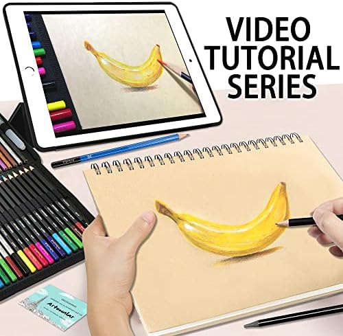 Artownlar Çizim Eskiz Seti 72 Paketi ile 3-Renk Eskiz Defteri / Online Video Öğretici Serisi / Pro Sanat Malzemeleri Sanatçı