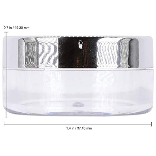 Beauticom 10 Gram/10 ML (0.35 Oz) Gümüş Kapaklı Premium Yuvarlak Şeffaf Gövde Sızdırmaz Plastik Konteyner Kavanozları-Depolama