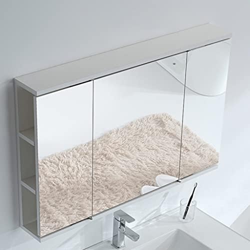 3 Kapılı Ayna Banyo Dolabı - Ayarlanabilir Raflı Duvara Monte Banyo Dolabı Depolama Dolabı, Banyo Lavabo Kombinasyon Dolabı (Renk:
