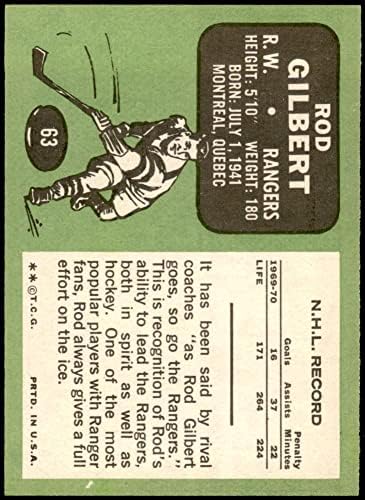 1970 Topps 63 Rod Gilbert New York Rangers-Hokey (Hokey Kartı) NM Rangers-Hokey