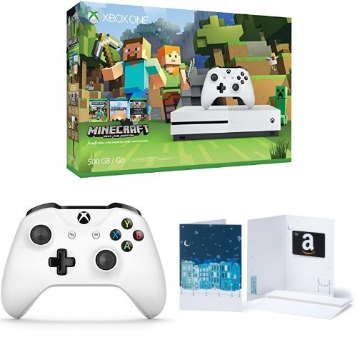 Xbox One S 500GB Konsolu-Minecraft + Ekstra Denetleyici + 30 $ Hediye Kartı Paketi
