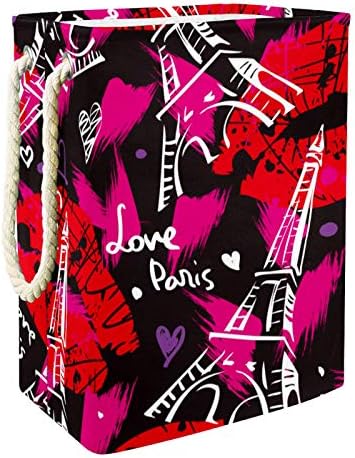Inhomer Paris Eyfel Kulesi Aşk Kırmızı Dudaklar Desen Büyük Çamaşır Sepeti Su Geçirmez Katlanabilir giysi sepeti Sepet Giyim