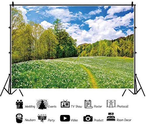 shensu 5x3ft Vinil Bahar Yaz Sahne Yeşil Orman Arka Planında Photoshoot Ağaçları Çayır Çiçekler Mavi Gökyüzü Beyaz Bulutlar Fotoğraf