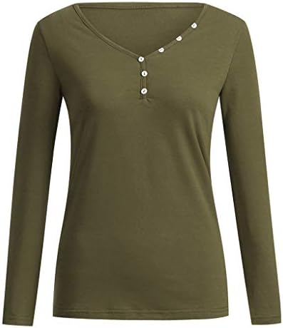 Xinantime Womens Gevşek Uzun Kollu Henley Düğme Up T Gömlek Casual Temel Bluz Tops (Yeşil,S)