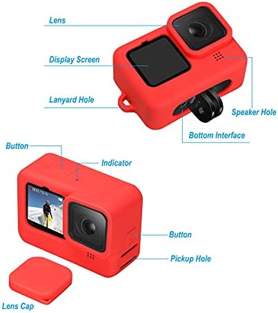 Gopro Hero 9 için koruyucu Kılıf (Kırmızı) Lens Kapağı ve Kordon ile GoPro Hero 9 için Yumuşak Silikon Kılıf Kapak