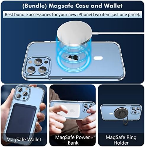 [2 in 1] Manyetik Temizle için iPhone 13 Pro Max Durumda [1x Manyetik Mavi Deri Cüzdan kart tutucu] [Sarı Dayanıklı ve MİL-Sınıf