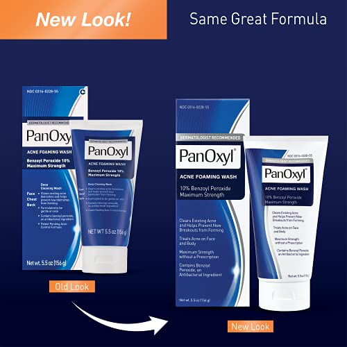 PanOxyl Akne Köpüren Yıkama Benzoil Peroksit %10 Maksimum Mukavemet Antimikrobiyal, 5.5 oz.(2 Paket Paket)