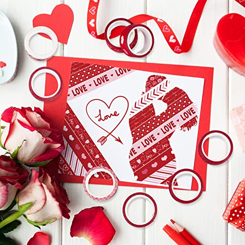 Whalıne 12 Rolls sevgililer Günü Washi Bant Kırmızı Washi maskeleme bandı Kalp Aşk Desen Dekoratif Kağıt Sticker için Düğün Yıldönümü