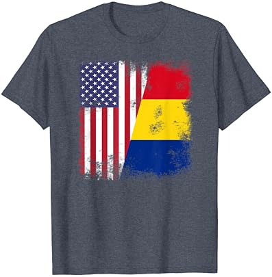 Yarım Romen Bayrağı T-Shirt / Vintage Romanya ABD Hediye