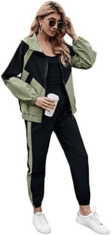 SweatyRocks kadın 2 Parça Kıyafetler Uzun Kollu Tam Zip Ceket ve Pantolon Eşofman Set
