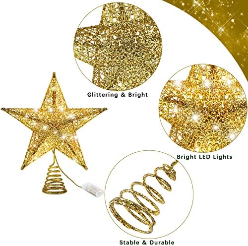MCEAST noel ağacı Topper yıldız için LED ışıkları ile yıldız Treetop Noel ağacı süslemeleri, masa, duvarlar, parti süsler, altın