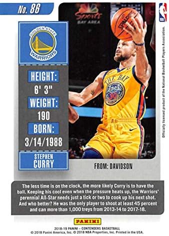 2018-19 Panini Yarışmacıları Sezon Bileti 86 Stephen Curry Golden State Warriors NBA Basketbol Ticaret Kartı