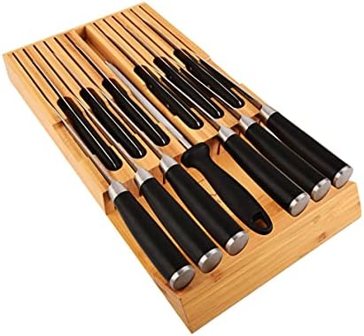 Çekmece içi Bambu bıçak bloğu, Çekmece Bıçağı Seti Depolama, Bıçak Organizatörü ve Bıçaklar için Emniyet Yuvalı Tutucu ve 1 Bileme