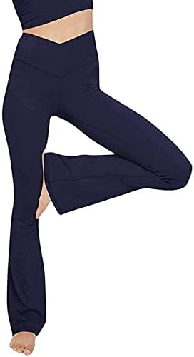 Kadın Yüksek Belli Crossover Yoga Pantolon Boot-Cut Pantolon Streç Egzersiz Spor Flare Tayt Hiçbir See Through