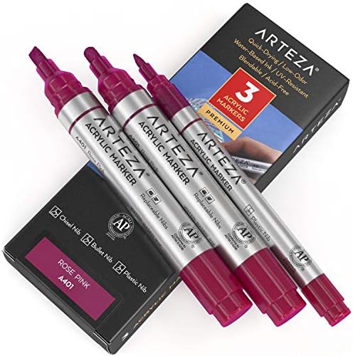Arteza Akrilik Boya Kalemleri, 3'lü Paket, A502 Arctic Blue, 1 İnce ve 2 Kalın (Keski + Kurşun Ucu) Akrilik Boya Kalemleri, Metal,