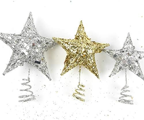 JJKFQ Noel ağacı üst yıldız Noel ağacı topper süs altın tozu köpüklü yıldız kolye hediye ev düğün dekorasyon (Renk: Gümüş)