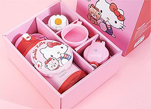 Sanrio Hello Kitty Paslanmaz Çelik Yalıtımlı Su Şişesi, Bardak, Saman ve Çanta 600ml-Beyaz