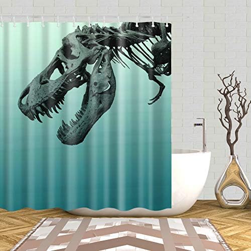 Fangkun Özel Dinozor Kafatası Baskılı Duş Perdesi-Polyester Kumaş Cadılar Bayramı Banyo Perdeleri Set-12 ADET Duş Kanca-72x72