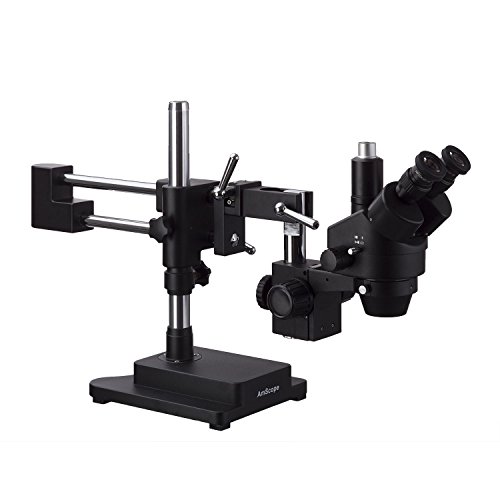 Siyah Çift Kol Bom Standı ile AmScope 7X-135X Trinoküler Stereo Zoom Mikroskop