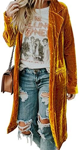 Bayan Kadife Uzun Kollu Cep Rahat Açık Ön Yaka Yaka Hırka Dış Giyim Uzun Kadife Blazers Ceket günlük ceketler