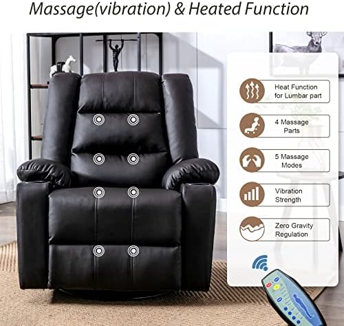 ComHoma deri Recliner Sandalye sallanan 360 döner Recliner sandalye ısıtmalı masaj içecek tutucular oturma odası sandalye siyah