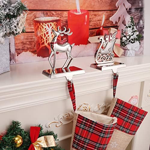 Mantel için 2 Ren Geyiği Noel Çorap Tutucusu Seti, Şömine için Çorap Askıları, Mantel Tutucu Askı/Çelenk,Noel Dekorasyonu için