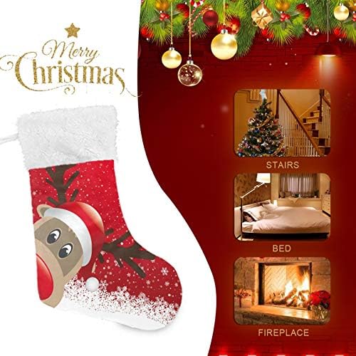 YUEND Noel Stocking Kitleri ile Beyaz Peluş Trim Büyük 1 Parça Merry Christmas Sevimli Geyik Hayvan Aile Tatil Noel Partisi Süslemeleri